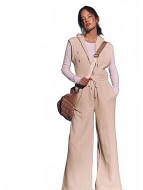 Free People Movement "Making It" Jumpsuit  Womens XL Gray Fleece Cozy Pockets